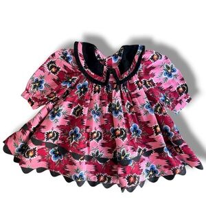 VINTAGE MOUSEFEATHERS 12 Months FLORAL Long Sleeve Swing Dress PINK/BURGUNDY